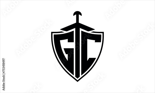 GC initial letter shield icon gaming logo design vector template. batman logo, sports logo, monogram, polygon, war game, symbol, playing logo, abstract, fighting, typography, icon, minimal, knife logo