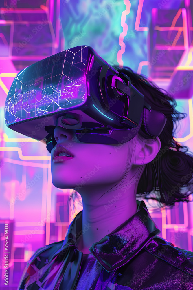 A person wearing a headset and entering metaverse A person wearing a headset and entering metaverse