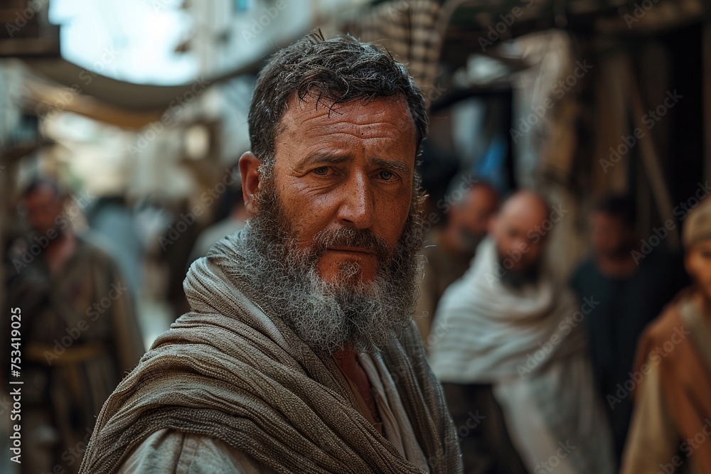 Fototapeta premium Apostle Peter walking through the streets. Biblical character.