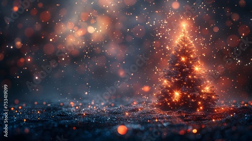 Ethereal Christmas Tree with Glowing Embers and Silver Glitter Lights