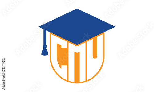 CMU initial letter academic logo design vector template. school college logo, university logo, graduation cap logo, institute logo, educational logo, library logo, teaching logo, book shop, varsity	