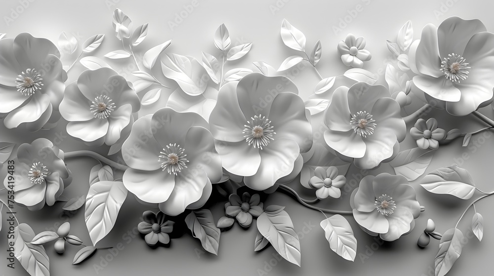 3D Monochromatic Flower Wallpaper in Intricate Design 3D Monochromatic Flower Wallpaper in Intricate Design