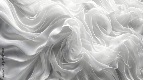 Elegant White Silk Fabric with Wavy Flow and Smooth Texture photo