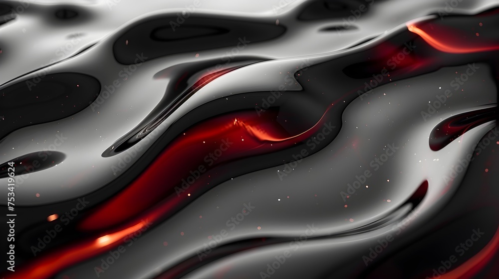 Stylized Black and Red Liquid Interaction, To add a unique and eye-catching visual element to any design that requires a touch of drama and intensity