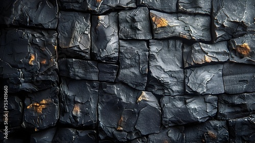 Charcoal Black Rock Abstract Background with Burned Charred Stones, To be used as a unique and eye-catching background for modern and contemporary
