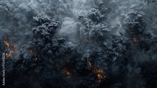 Aerial View of Burning Trees in the Style of Hyperrealistic Disaster Art © prasong.