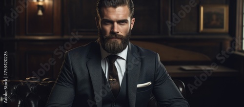 Handsome bearded man wearing classic business attire portrait