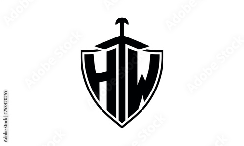 HW initial letter shield icon gaming logo design vector template. batman logo, sports logo, monogram, polygon, war game, symbol, playing logo, abstract, fighting, typography, icon, minimal, knife logo