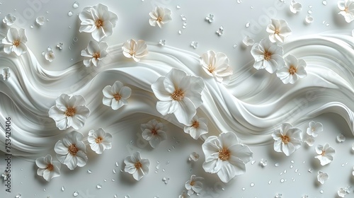 Fototapeta Naklejka Na Ścianę i Meble -  Abstract Flower Wall Art with Paper and Waves