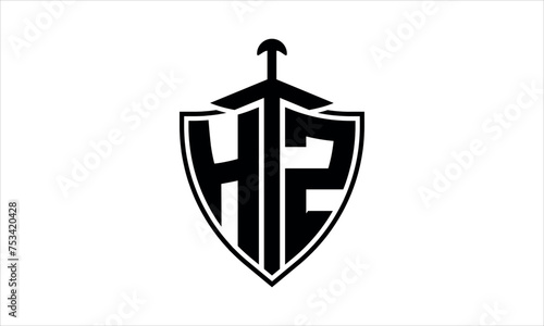 HZ initial letter shield icon gaming logo design vector template. batman logo, sports logo, monogram, polygon, war game, symbol, playing logo, abstract, fighting, typography, icon, minimal, knife logo