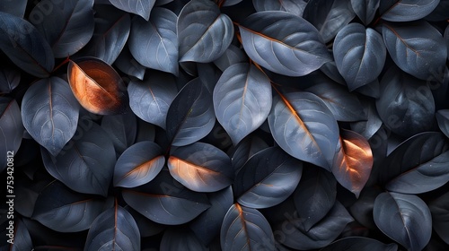 Dark Photorealistic Leaves Background with Orange and Black Hues