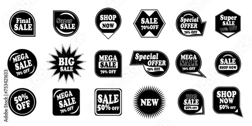Sale icons set. Black and white sale icons.