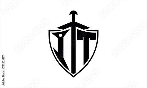 IT initial letter shield icon gaming logo design vector template. batman logo, sports logo, monogram, polygon, war game, symbol, playing logo, abstract, fighting, typography, icon, minimal, knife logo