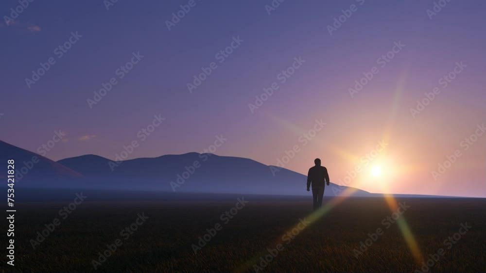 silhouette of a person walking on a mountain road silhouette of a person walking on a mountain road