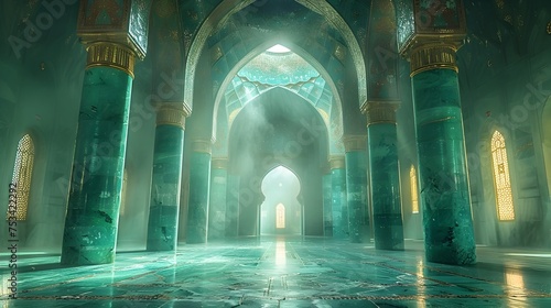 Intricate Islamic Mosque Interior, To provide a unique and culturally-rich stock photo of a mosque interior for use in religious or travel-related