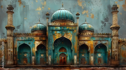 Rusty Blue Turkish Mosque in Oil Painting, To add a touch of cultural and spiritual elegance to any space