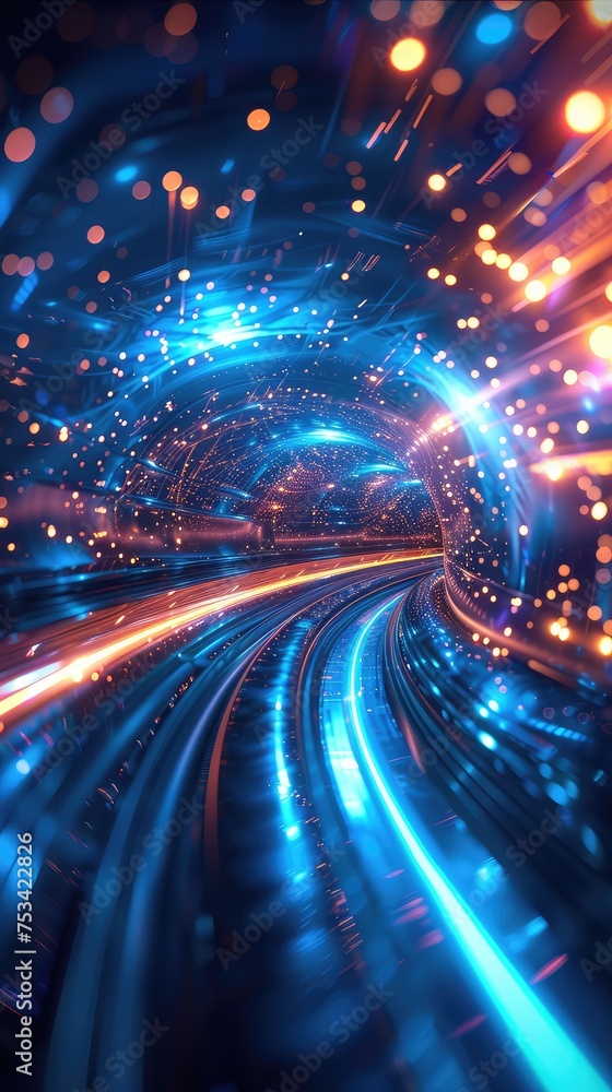 Obraz premium blue light speed blur abstract background, in the style of futuristic space