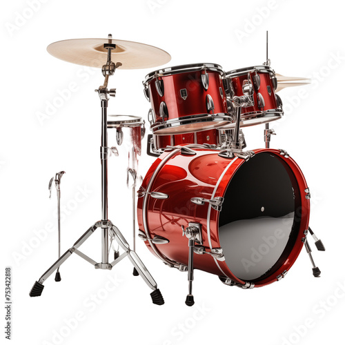 Complete modern set of red drums isolated on transparent or white background, brand new, shiny, polished.  photo