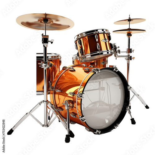 Complete modern set of yellow drums isolated on transparent or white background, brand new, shiny, polished.  photo
