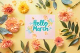 Hello March Card Month illustrate Decoration Flower to celebrate start of the month Pastel Background