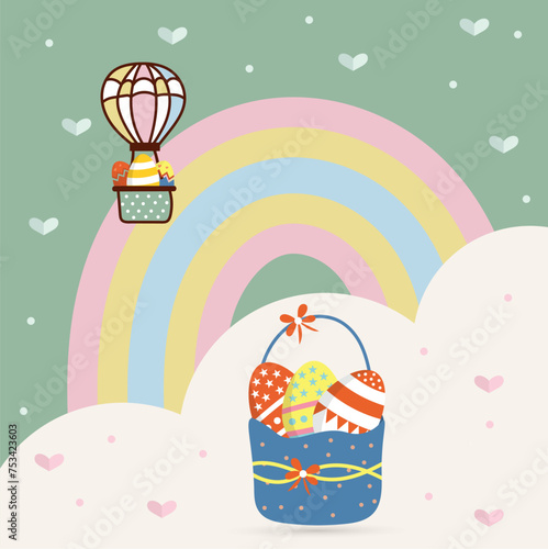 ester egg in the basket colorful eggs vector illustration parachute riding ester egg flying in the sky
