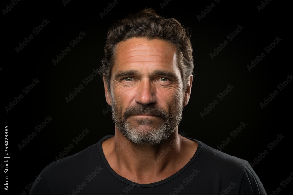 Portrait of a man with a beard on a black background.