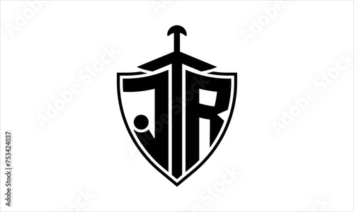 JR initial letter shield icon gaming logo design vector template. batman logo, sports logo, monogram, polygon, war game, symbol, playing logo, abstract, fighting, typography, icon, minimal, knife logo