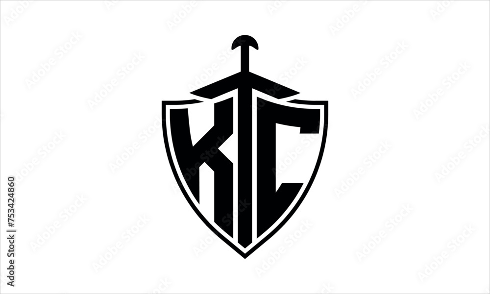 KC initial letter shield icon gaming logo design vector template ...