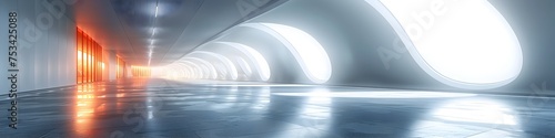 Aerial View of Futuristic Hallway with Bright Light, To convey a sense of modernity, innovation, and progress through the use of a minimalist,