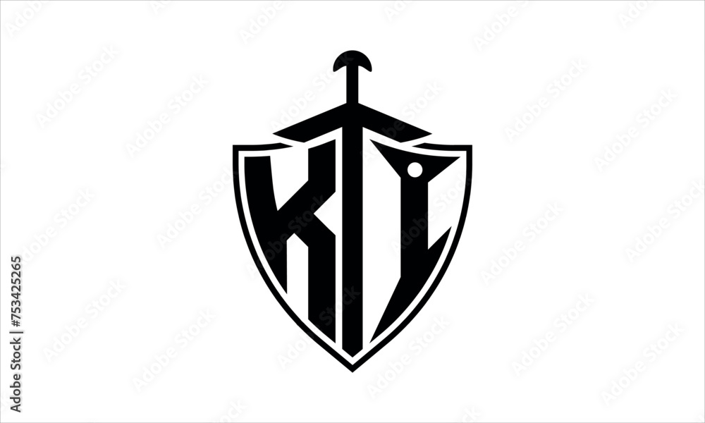 KI initial letter shield icon gaming logo design vector template ...