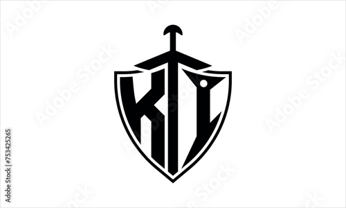KI initial letter shield icon gaming logo design vector template. batman logo, sports logo, monogram, polygon, war game, symbol, playing logo, abstract, fighting, typography, icon, minimal, knife logo