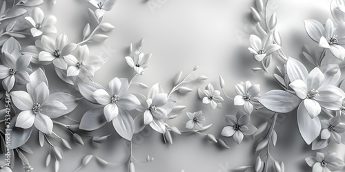 Grayscale 3D Wallpaper with Stunning White Flowers, To provide an elegant and stylish 3D wallpaper design with a touch of nature for modern interior © prasong.