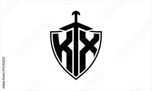 KX initial letter shield icon gaming logo design vector template. batman logo, sports logo, monogram, polygon, war game, symbol, playing logo, abstract, fighting, typography, icon, minimal, knife logo