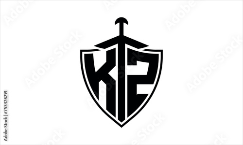 KZ initial letter shield icon gaming logo design vector template. batman logo, sports logo, monogram, polygon, war game, symbol, playing logo, abstract, fighting, typography, icon, minimal, knife logo