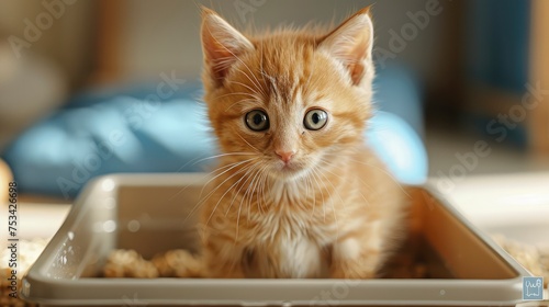 Cute Ginger Cat Sitting Litter Box, Desktop Wallpaper Backgrounds, Background HD For Designer © PicTCoral