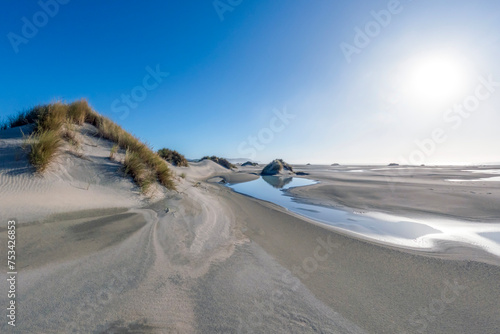 Farewell Spit : A majestic Coastal Landscape with Sand Dunes and Tasman Sea in the Golden Bay of South Island, New Zealand photo
