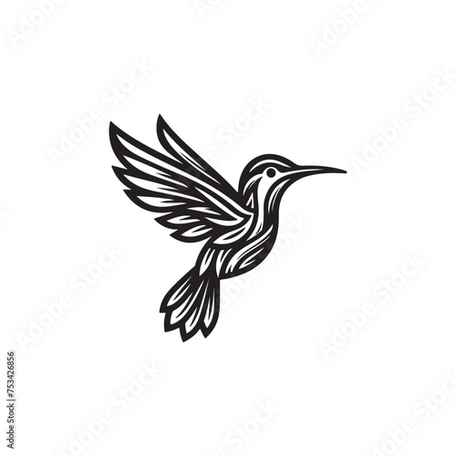 Humming bird black and white logo illustration vector 