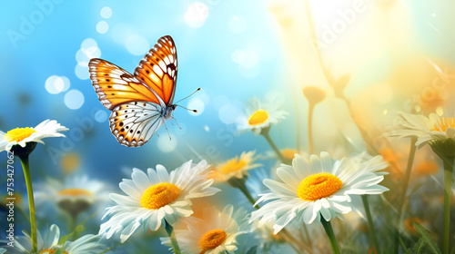 butterfly on White flower Blossoms Nature Spring Beauty Graceful Stunning Photography background © save future