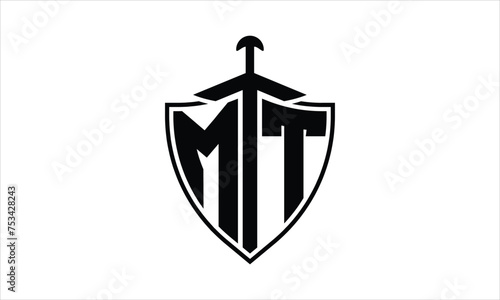 MT initial letter shield icon gaming logo design vector template. batman logo, sports logo, monogram, polygon, war game, symbol, playing logo, abstract, fighting, typography, icon, minimal, knife logo