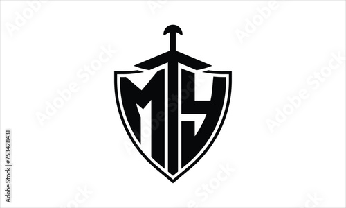 MY initial letter shield icon gaming logo design vector template. batman logo, sports logo, monogram, polygon, war game, symbol, playing logo, abstract, fighting, typography, icon, minimal, knife logo