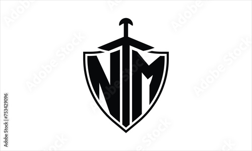 NM initial letter shield icon gaming logo design vector template. batman logo, sports logo, monogram, polygon, war game, symbol, playing logo, abstract, fighting, typography, icon, minimal, knife logo