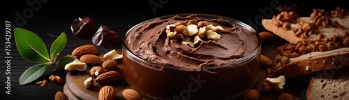 Chocolate and nut spread with a knife rich and nutty photo