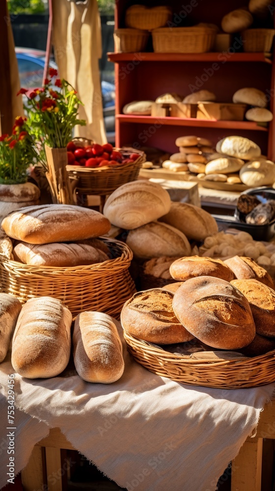 Farmers market bread stall showcasing local and organic bakery products