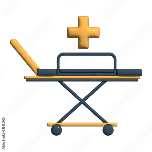 Hospital bed with medical cross isolated on white background.