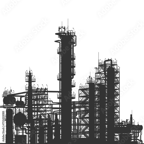 Chemical plant for oil refining. Drawing in contours. Vector illustration. Sketch for creativity.