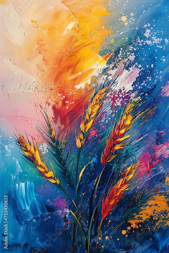 Abstract oil painting Strands of wheat in Vibrant color wall art, home decor, digital art prints