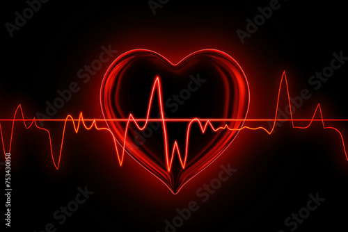 Beating heart on red and black, sequence of pulse line illustration, medical and cardiology background with copy space. 