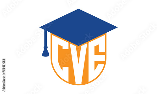 CVE initial letter academic logo design vector template. school college logo, university logo, graduation cap logo, institute logo, educational logo, library logo, teaching logo, book shop, varsity	 photo