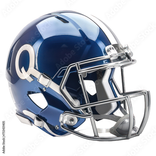 Set of modern blue football safety helmets, sports protection for the head. with the letter "Q" ,Isolated on a transparent background. PNG, cutout, or clipping path.