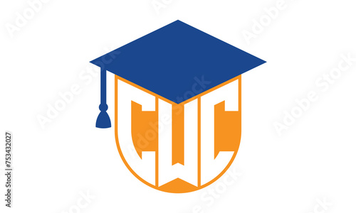 CWC initial letter academic logo design vector template. school college logo, university logo, graduation cap logo, institute logo, educational logo, library logo, teaching logo, book shop, varsity	 photo